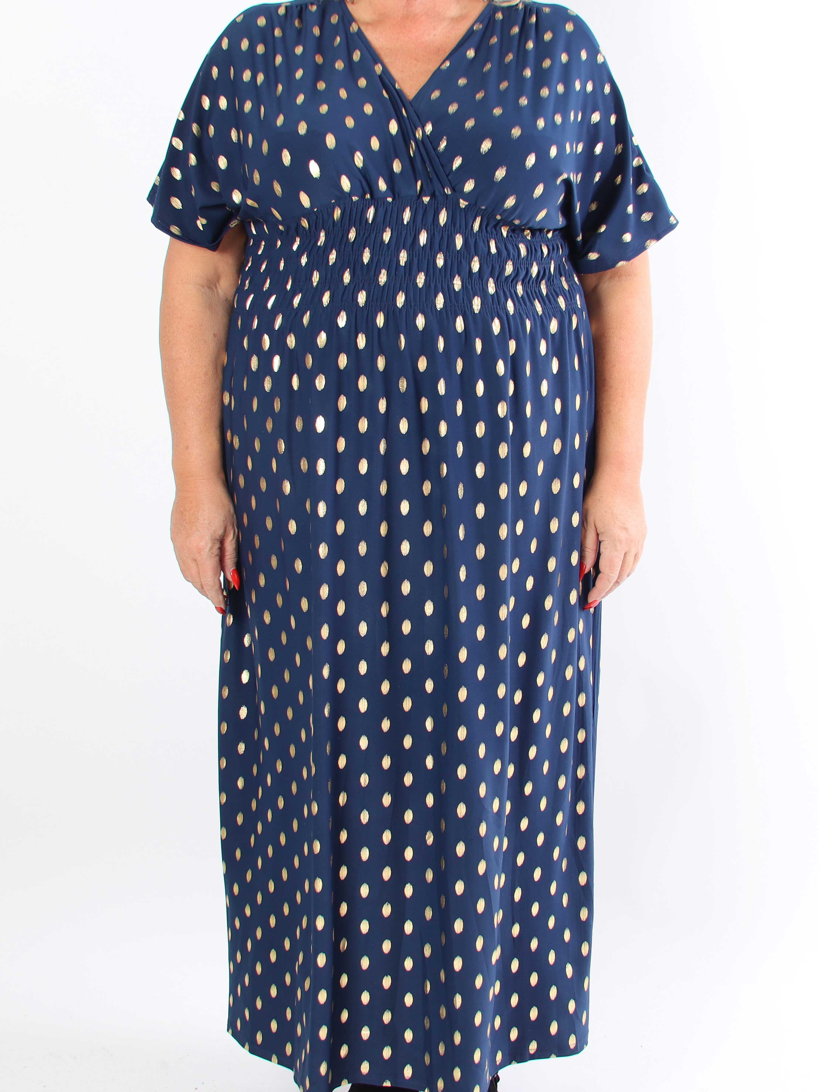 Pams Dot - Lång stretchig plus size-klänning med prickig detalj